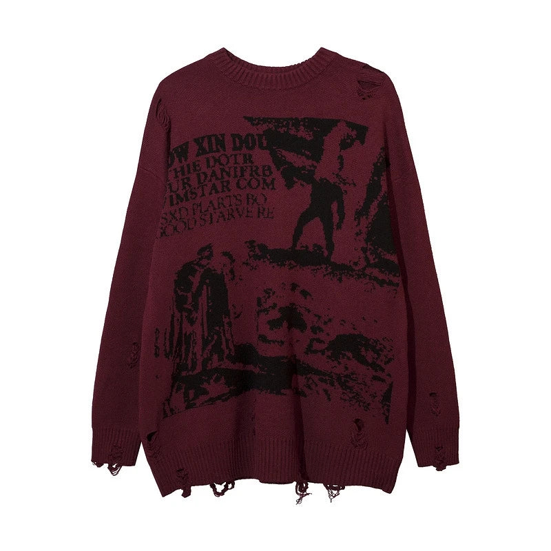 ripped goth women y2k men sweaters vintage black oversized knitted sweater harajuku anime fashion winter 2023 knit tops pullover aesthetic street look hoodie, streetwear fashion hoodie, urban wear with bold artwork