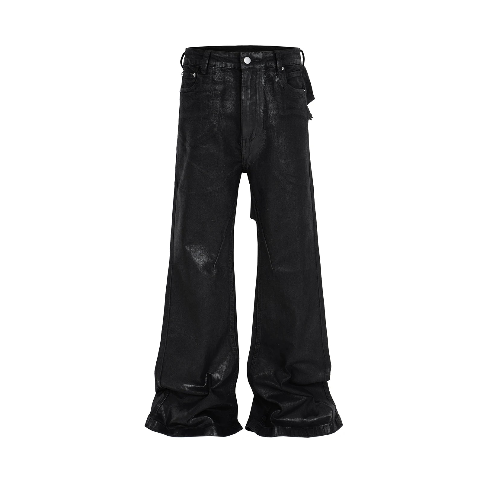 y2k streetwear wax leather strecth jeans for men and women ropa hombre baggy flare pants oversized straight denim trousers 1 stacked flare jeans