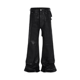 y2k streetwear wax leather strecth jeans for men and women ropa hombre baggy flare pants oversized straight denim trousers 1 stacked flare jeans