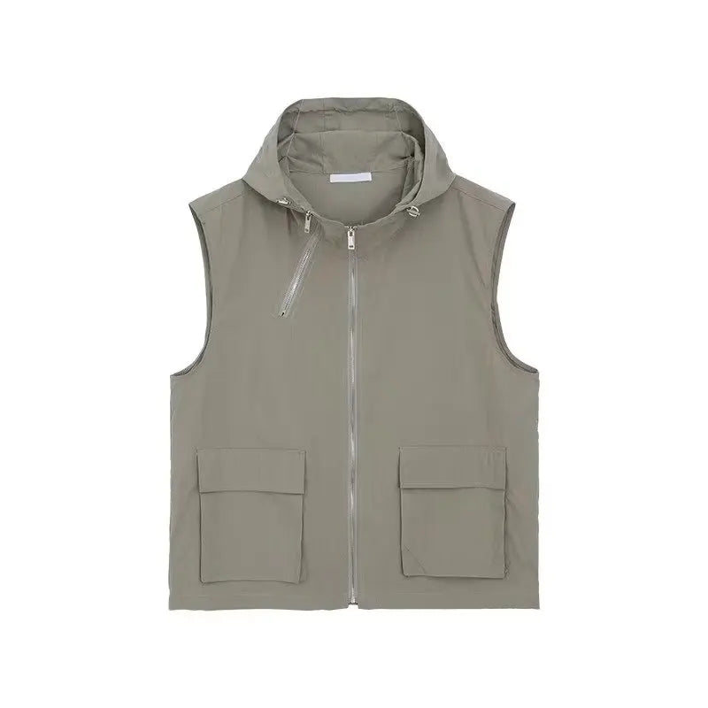 summer sleeveless set men women multi pocket hooded vest jogging cargo pant spring loose casual zipper two piece suit street unique cargo style 453