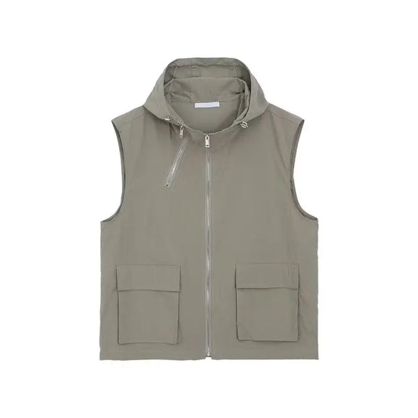 summer sleeveless set men women multi pocket hooded vest jogging cargo pant spring loose casual zipper two piece suit street unique cargo style 453