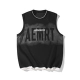 Y2k Oversized shirt – Hip Hop Street Mens Tank Tops Retro Gradient Letter Print Sl