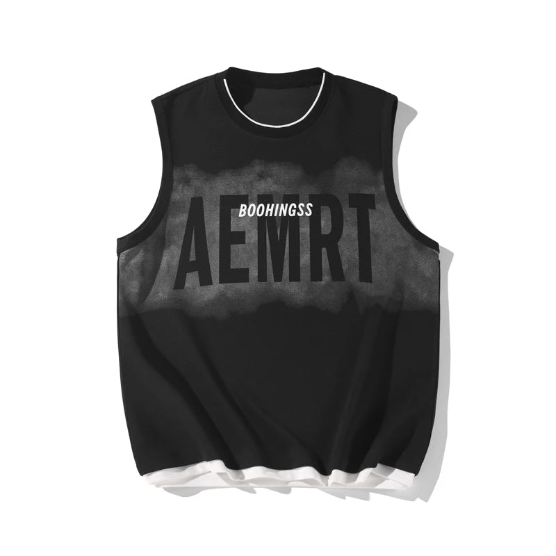 Y2k Oversized shirt – Hip Hop Street Mens Tank Tops Retro Gradient Letter Print Sl