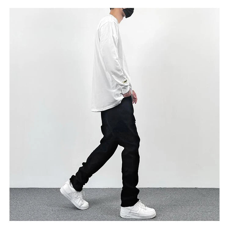 original tie dyed ripped flared denim jean for men streetwear washed hole casual stacked jeans pants mens slim fit jeans 2023 unique jeans style 3736