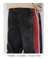 men streetwear fashion side splice hip hop loose casual wide leg straight baggy jeans pant cityboy jeans pants trousers unique jeans style 2620