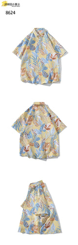 Summer Refreshing Style Leaf Pattern Short Sleeve Shirt Fashion Hawaiian Shirt Beach Tops Blouse Men Shirts