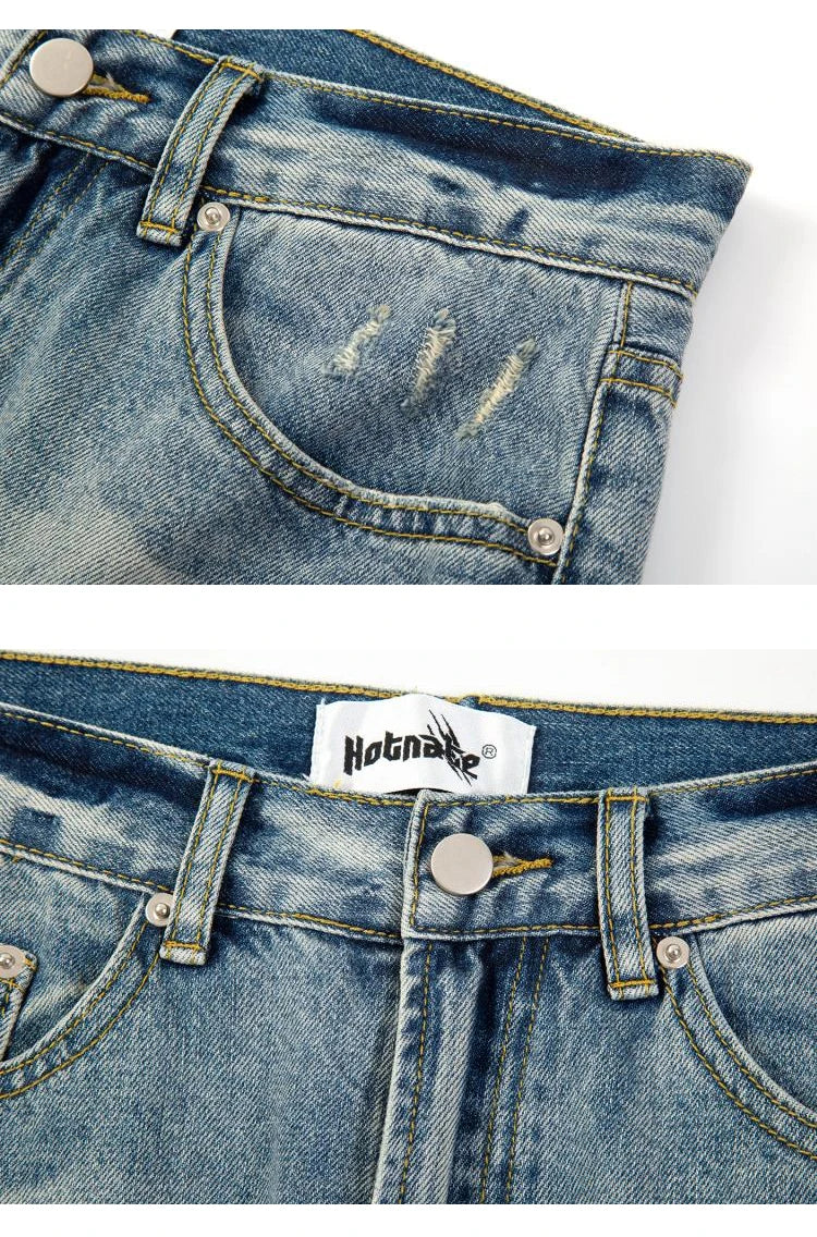 original tie dyed ripped flared denim jean for men streetwear washed hole casual stacked jeans pants mens slim fit jeans 2023 unique jeans style 3754