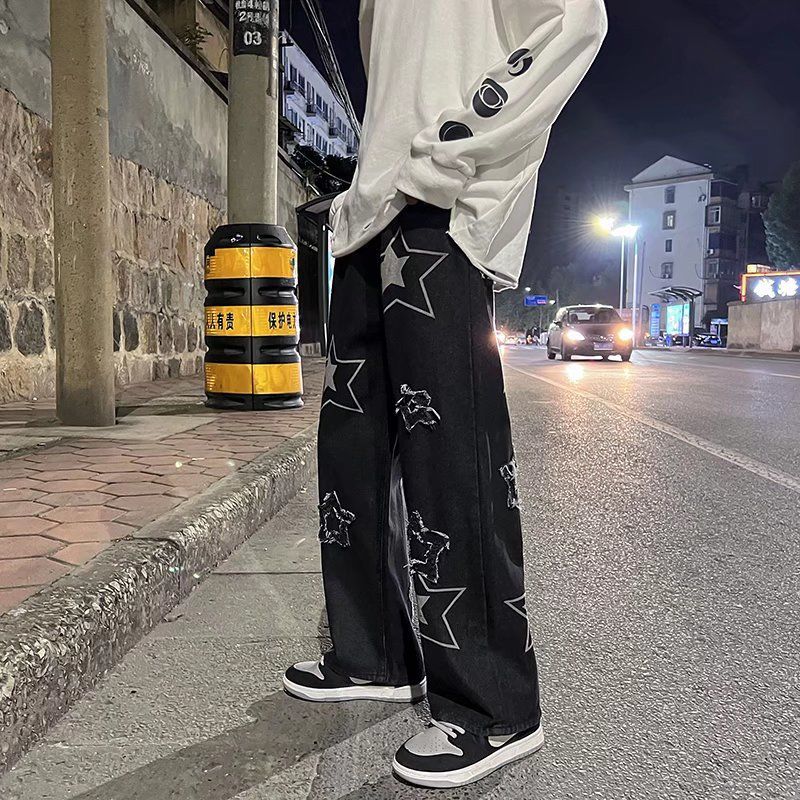 2023 autumn new light luxury fashion jeans men loose european and american style wide leg trousers boutique clothing simplestyle unique jeans style 3875