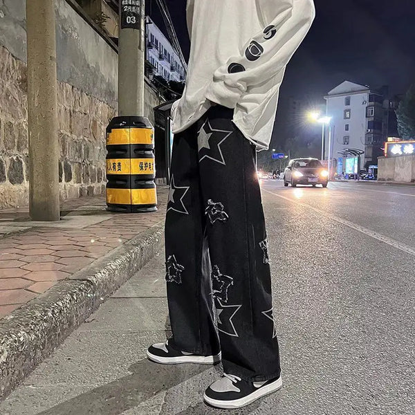 2023 autumn new light luxury fashion jeans men loose european and american style wide leg trousers boutique clothing simplestyle vintage washed jeans