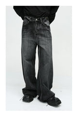 mens black baggy jeans male casual loose straight jeans trousers vintage hip hop denim pants unique jeans style 180