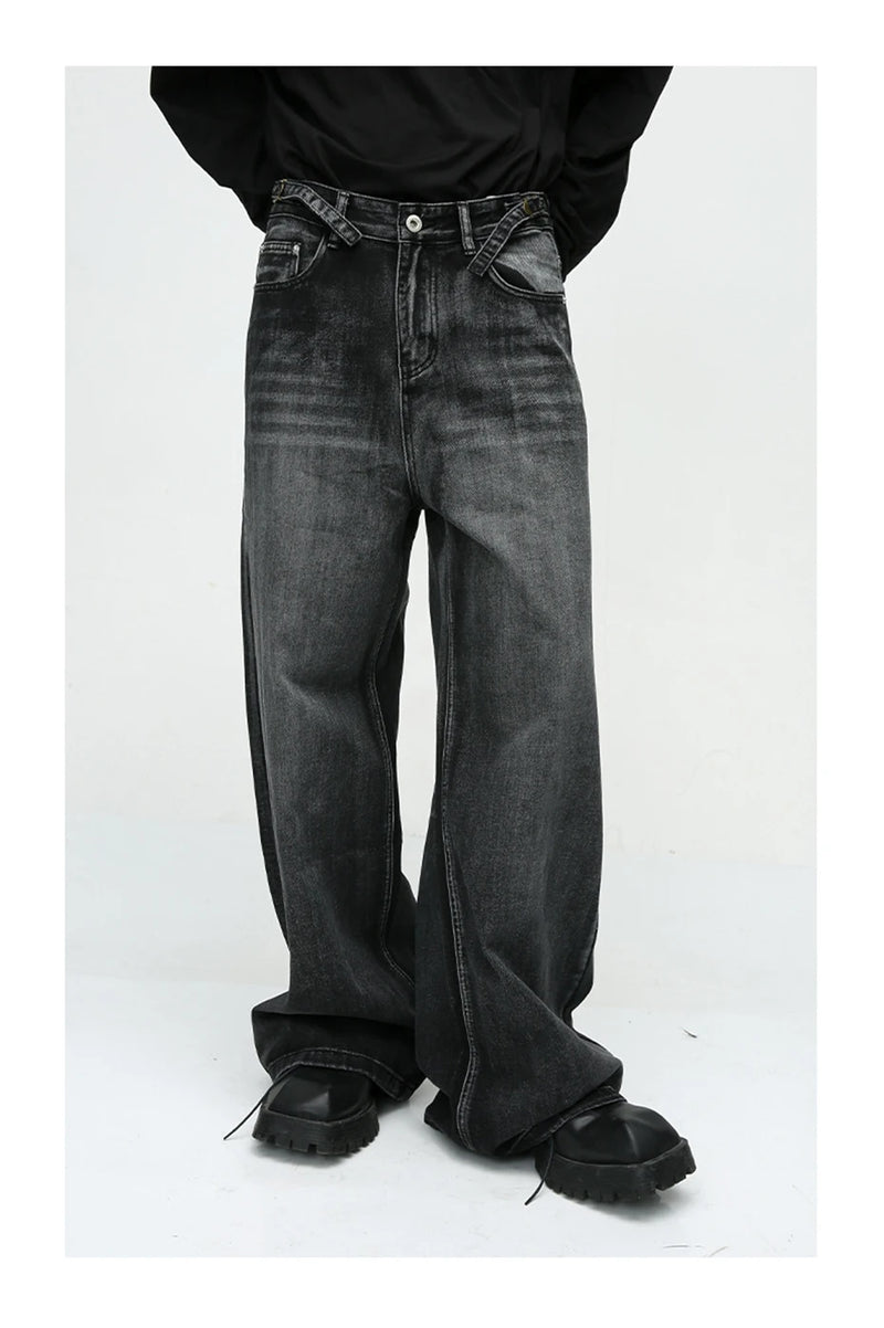 mens black baggy jeans male casual loose straight jeans trousers vintage hip hop denim pants unique jeans style 180