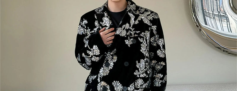 men sequin embroidery velvet loose casual 2 pieces suits blazers jacket pant sets stage party dress suits performance costumes unique default style 2830
