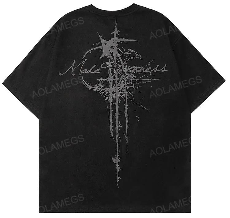 Sadcore Vintage print – Men Street T Shirts Artistic Logo Design Suede Short Sleeves