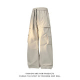 multi pocket mens wide leg straight cargo pants korean fashion track pants male casual loose mopping trousers four seasons unique cargo style 1042