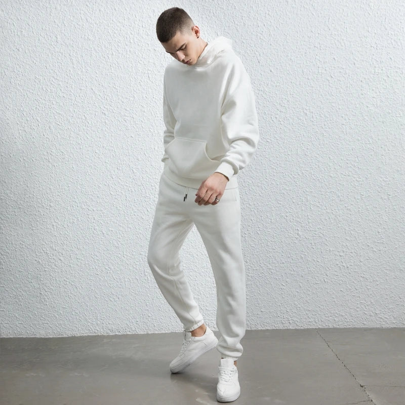 rainbowtouches quality pure cotton 2 piece couple hoodie solid color hip hop casual sportswear pullover mens pants plush menswear bottoms
