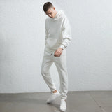 rainbowtouches quality pure cotton 2 piece couple hoodie solid color hip hop casual sportswear pullover mens pants plush menswear bottoms