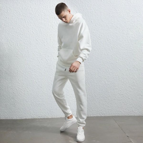 rainbowtouches quality pure cotton 2 piece couple hoodie solid color hip hop casual sportswear pullover mens pants plush menswear bottoms