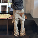 streetwear washed vintage ribbons logging jeans pants mens straight ropa hombre baggy cargos oversized loose denim overalls military streetwear pants