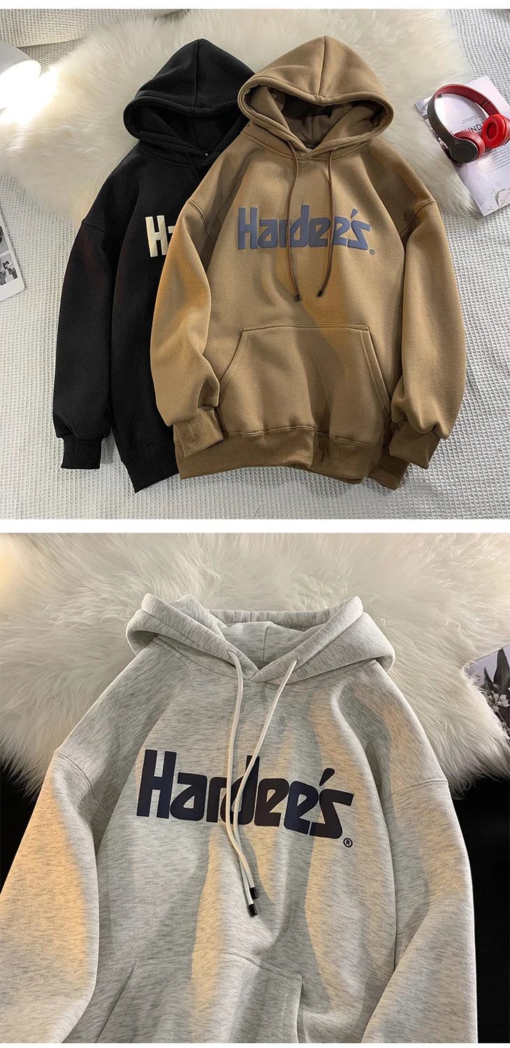 Trendy Personalized Pure Cotton Men's Hooded Sweatshirt New American Style Y2K Simple Loose Retro Thickened Jacket Tops