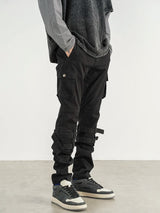 mens high street jeans casual hip hop military cargo pockets trousers new fashion slim fit zipper skinny denim pants joggers unique joggers style 2693