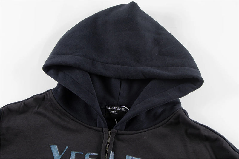 New Arrival ERD Brand Fashion High-Street Letter Print Velvet Short Width zipper Cotton Hoodie Sweatshirt