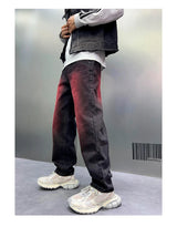 2024 spring autumn high street wide leg denim pants men render red loose straight jeans y2k fashion streetwear baggy trousers unique jeans style 4410