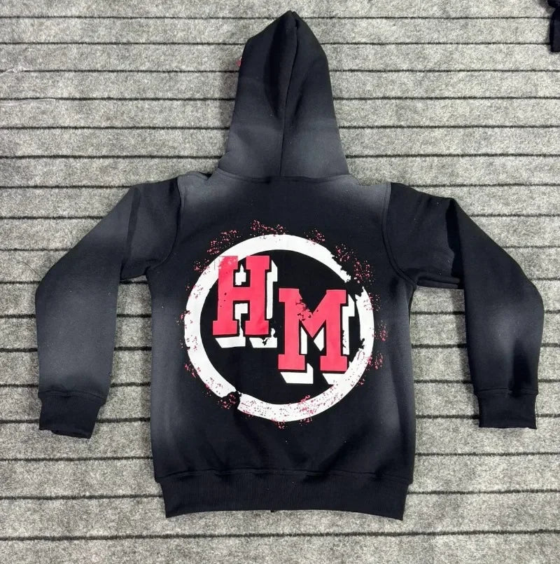 American Gothic Fashion Letter Pattern Print Oversized Hoodie Mens Y2K