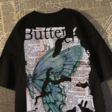 Trapwear Crying angel – American Retro Street Butterfly Print Graphic T Shirt Summer