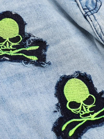 skull embroidery patchwork ripped denim jean pants fashion biker straight trousers streetwear hip hop joggers pant men clothing unique joggers style 2376