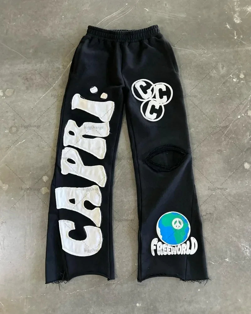 high street harajuku retro straight trousers letter embroidered knitted pants couple fashion casual oversized wide leg pants unique default style 3660
