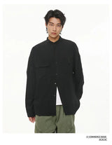 Men Loose Casual Streetwear Fashion Stand Collar Long Sleeve Black White Oversize Shirt Couple Plus Size Shirts Blouses
