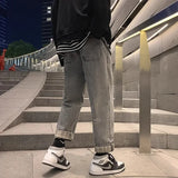 2024 new plaid trouser legs jeans for men casual baggy straight denim pants korean fashion y2k streetwear pantalones hombre jean ripped baggy denim