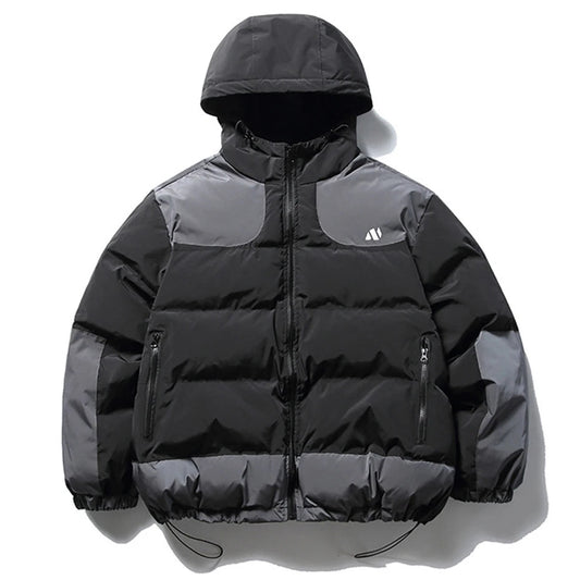 2023 Men Winter Parkas Padded Jacket Hooded Thicken Warm Coat Color Block Patchwork Vintage loose Jackets Black