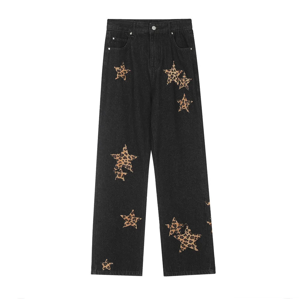 black baggy jeans men star patchwork straight denim pants fashion jeans male streetwear hip hop y2k loose trousers ripped baggy denim