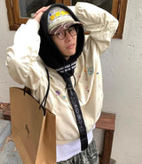 techwear zip bomber, urban fashion, for men, fall streetwear outfit, oversized style, layered fashion, modern aesthetic, graphic detail