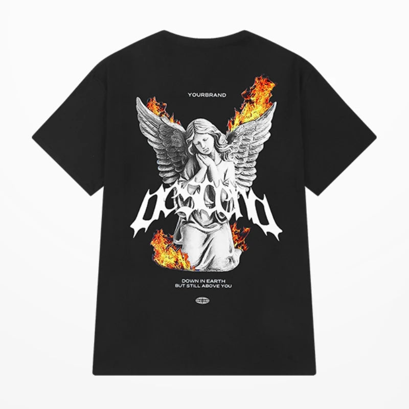 Gothic Chrome logo – Hip Hop Streetwear Men Oversized T Shirt Fire Printed Long S