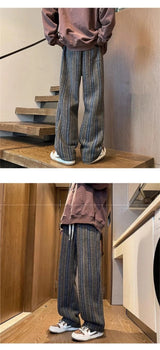 autumn striped woolen straight leg pants for men classic y2k vintage baggy trousers new casual high street fashion sweatpants unique joggers style 289