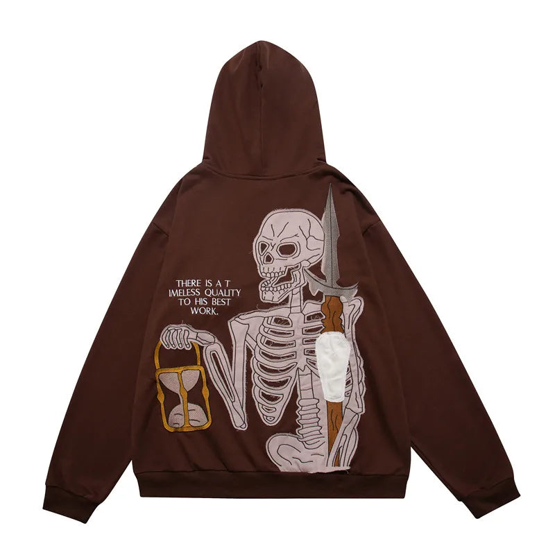 Glitchcore Fashion – Fashion Skull Embroidery Hoodies Pullover Hooded – Streetwear Fashion for Men & Women