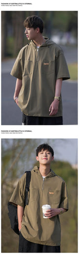 Skatercore Angelcore design – Summer Fashion Hoodie Zipper Cargo T Shirts Mens Loose Short