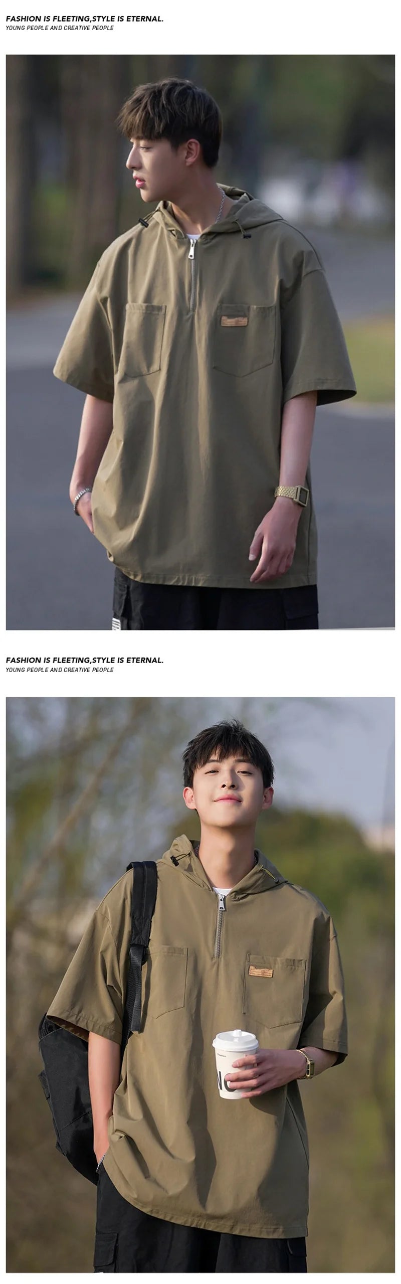 Skatercore Angelcore design – Summer Fashion Hoodie Zipper Cargo T Shirts Mens Loose Short