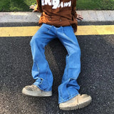 2023 cool design blue gothic baggy men jeans pants y2k clothes korean fashion women straight solid denim trousers pantalon homme unique jeans style 1183