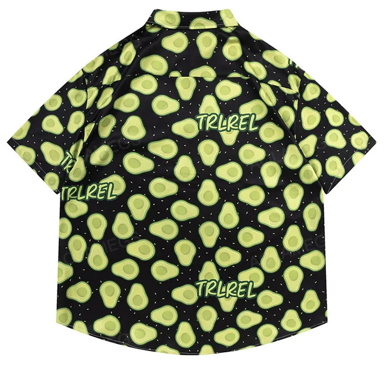 Men Summer Short Sleeved Shirt Avocado Green All Over Printed Shirt Hawaiian Beach Casual Top Fresh Interesting Loose Top Unisex