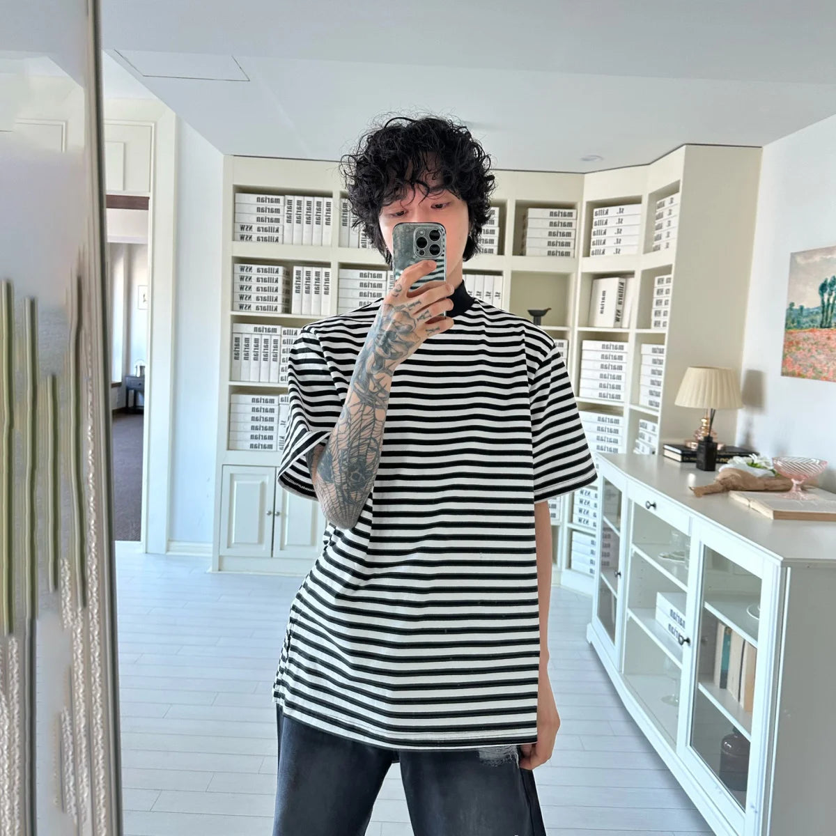 Cyberpunk Oversized shirt – Summer New Men Korean Style Loose Bottoming Shirt Black And