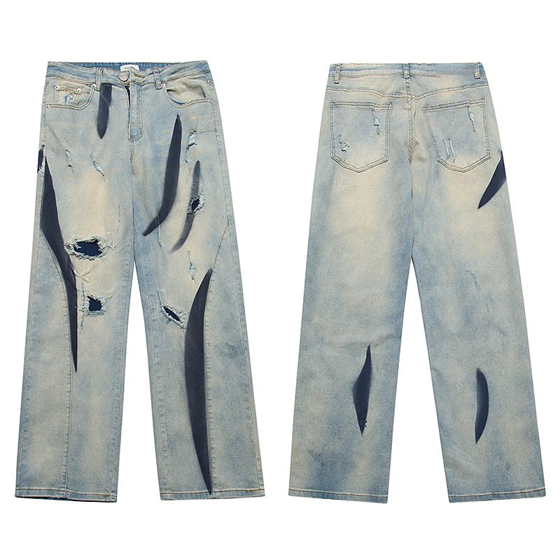 irregular graffiti prtinted denim jean pants casual distressed washed biker jeans hip hop streetwear y2k mens straight joggers unique joggers style 4870