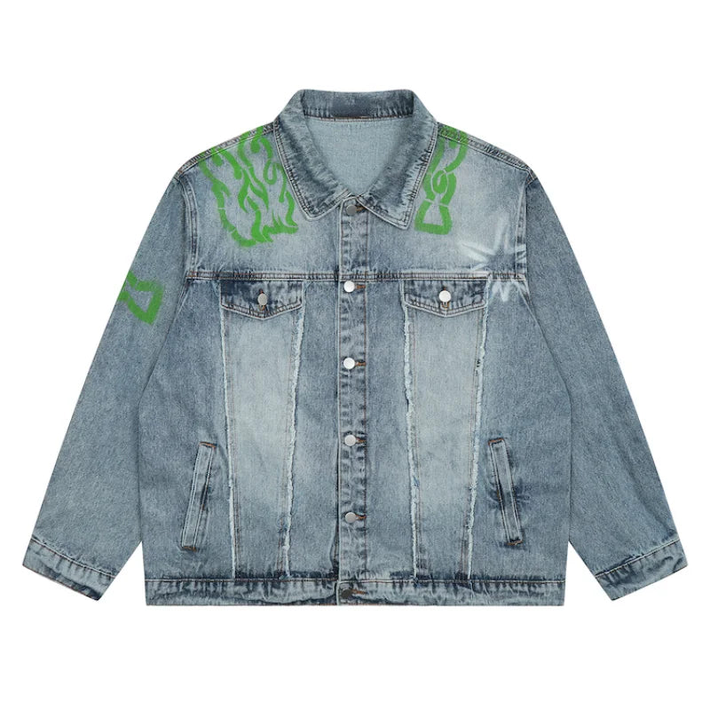 men harajuku graffiti denim jacket and coat fashion hip hop long sleeve jean patchwork outerwear casual streetwear jeans jack - variant style 334a95 for streetwear fashion