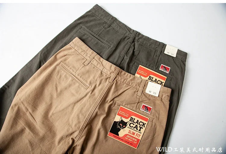 autumn winter heavyweight pure cotton thick american retro workwear khaki pants business casual mens basic solid color pants unique default style 1065