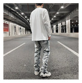 original tie dyed ripped flared denim jean for men streetwear washed hole casual stacked jeans pants mens slim fit jeans 2023 unique jeans style 3740