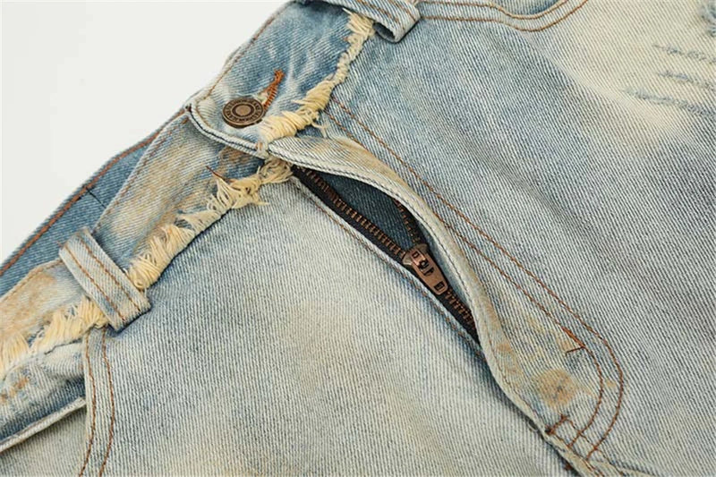 mens fashion ripped jeans blue straight baggy jeans trousers luxury loose casual distressed denim pants male unique jeans style 6052