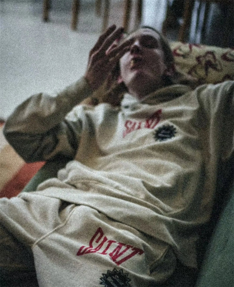 Baggy skater hoodie with retro punk rock influences