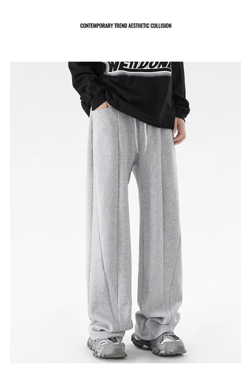 winter mens gray thickened straight leg sweatpants 2025 high street baggy drape pants korean fashion y2k casual trousers unique joggers style 155